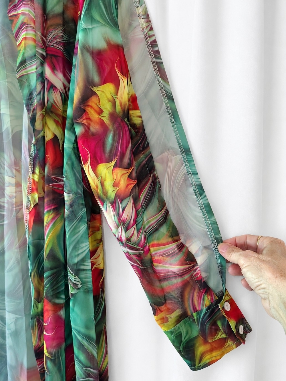 Floral Open Front Duster Cover Up Maxi Split Sleeves Green Red Yellow Festival - Picture 3 of 4